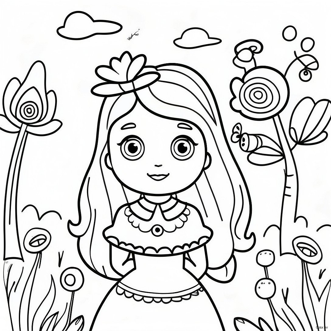 Whimsical Alice In Wonderland Flower Garden Coloring Page 44793 37239