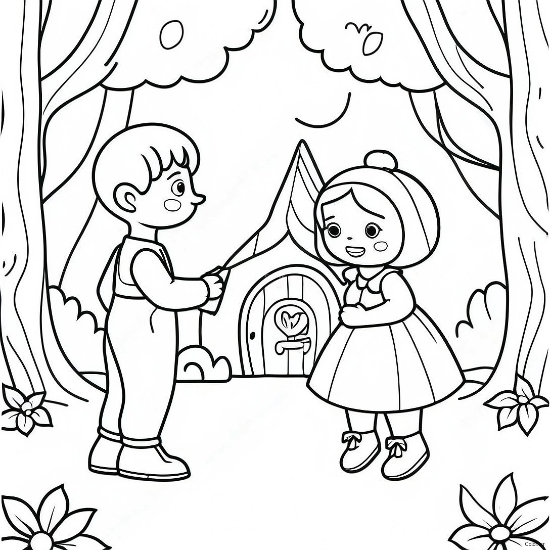 Whimsical Hansel And Gretel In The Forest Coloring Page 44203 36765