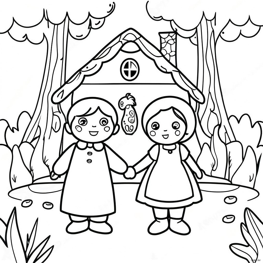 Whimsical Hansel And Gretel In The Forest Coloring Page 44203 36767