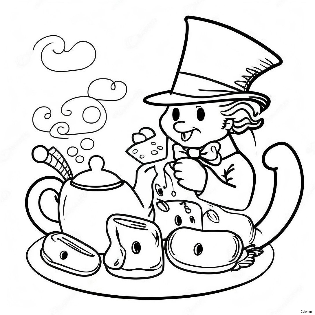 Whimsical Mad Hatter Tea Party Coloring Page 57063 47401
