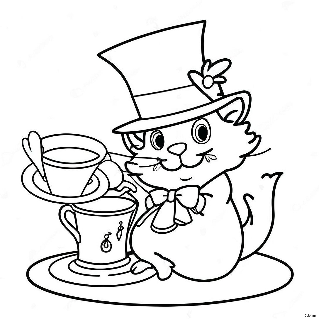 Whimsical Mad Hatter Tea Party Coloring Page 57063 47404