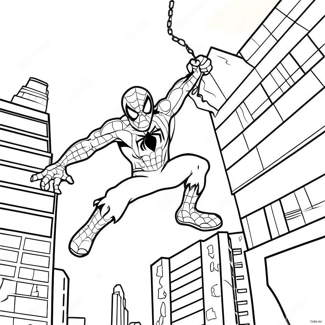 Zombie Spiderman Swinging Through City Coloring Page 74096 61135