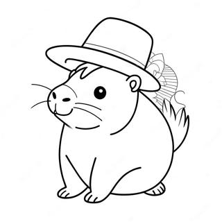 Page A Colorier De Capybara Mignonne Avec Un Chapeau 10017-8240