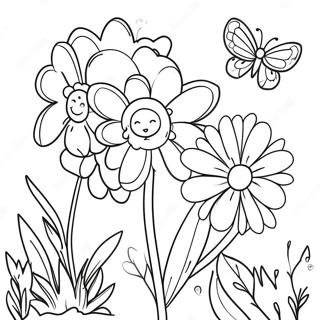 Page A Colorier De Jardin De Fleurs Et Papillons Colores 10418-8550