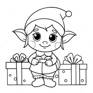 Page A Colorier Dun Elfe Mignon Avec Des Cadeaux De Noel 1072-857