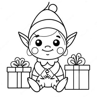 Page A Colorier Dun Elfe Mignon Avec Des Cadeaux De Noel 1072-858