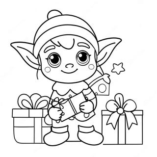 Page A Colorier Dun Elfe Mignon Avec Des Cadeaux De Noel 1072-859