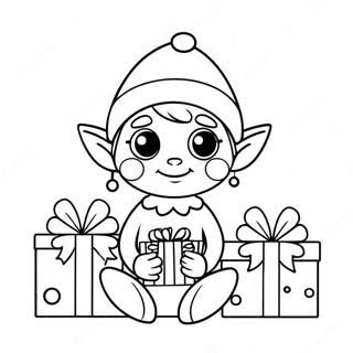 Page A Colorier Dun Elfe Mignon Avec Des Cadeaux De Noel 1072-860