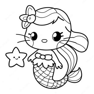 Page A Colorier Hello Kitty Sirene Mignonne Avec Etoile De Mer 13048-10844