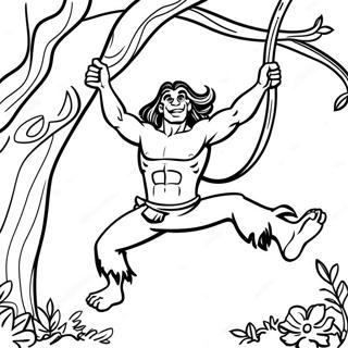 Page A Colorier De Tarzan Se Balancant Sur Des Vignes 15591-13196