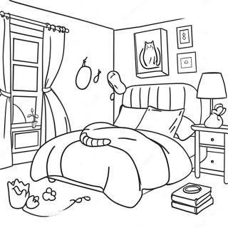 Page A Colorier De Chambre Douillette Avec Un Chat 16753-14106