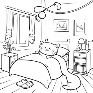 Page A Colorier De Chambre Douillette Avec Un Chat 16753-14107