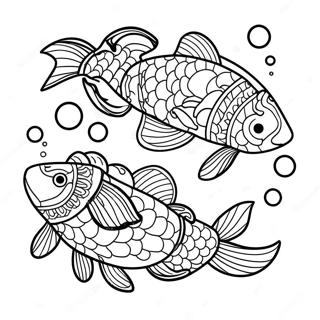 Page A Colorier De Poissons Koi Colores Nageant Dans Un Etang 17024-14324