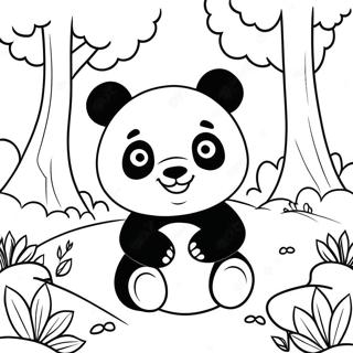 Mimi Panda Mignon Jouant Dans La Foret Page A Colorier 17214-14474