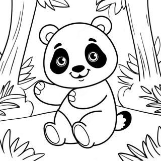 Mimi Panda Mignon Jouant Dans La Foret Page A Colorier 17214-14475