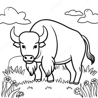 Bison Majestueux Dans Un Pre Page A Colorier 17254-14506