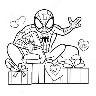 Page A Colorier Spiderman Avec Des Cadeaux De Saint Valentin 20362-18913