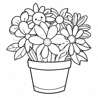 Page A Colorier De Pot De Fleurs Colore Avec Des Fleurs 20612-19114