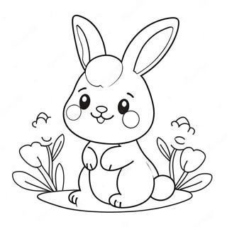 Page A Colorier De Lapin Kawaii Mignon Avec Des Fleurs 21383-19718