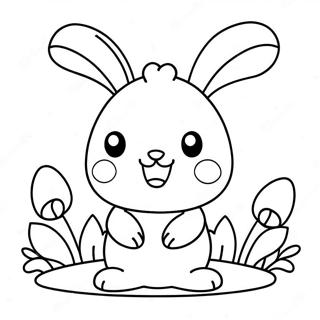 Page A Colorier De Lapin Kawaii Mignon Avec Des Fleurs 21383-19719