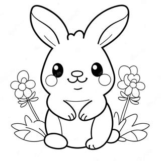 Page A Colorier De Lapin Kawaii Mignon Avec Des Fleurs 21383-19720