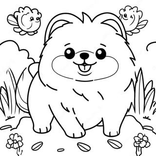 Page A Colorier Sur Un Pomeranien Duveteux Dans Un Jardin 21663-20087