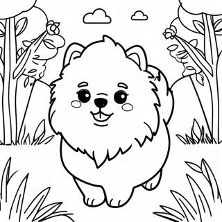 Page A Colorier Sur Un Pomeranien Duveteux Dans Un Jardin 21663-20088