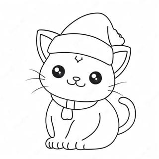 Page A Colorier Chat De Noel Adorable Avec Un Chapeau De Pere Noel 21793-20189