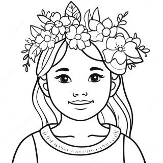 Page A Colorier Dune Adorable Fille Avec Une Couronne De Fleurs 22074-20407