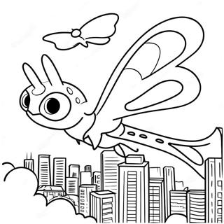 Page A Colorier Mothra Volant Au Dessus De La Ville 22584-20816