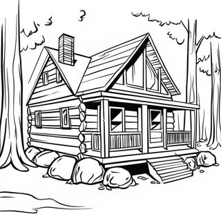 Page A Colorier Cabane En Bois Dans Les Bois 23323-21394