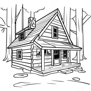 Page A Colorier Cabane En Bois Dans Les Bois 23323-21396