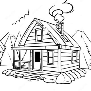 Page A Colorier Cabane En Bois Confortable Avec Fumee De Cheminee 23324-21397