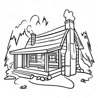 Page A Colorier Cabane En Bois Confortable Avec Fumee De Cheminee 23324-21400