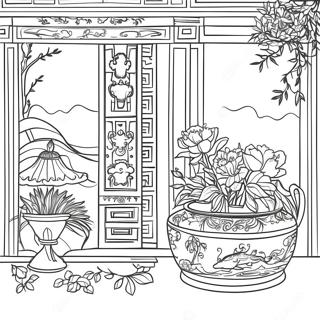 Page A Colorier De Scene Chinoiserie Elegante 23434-21486