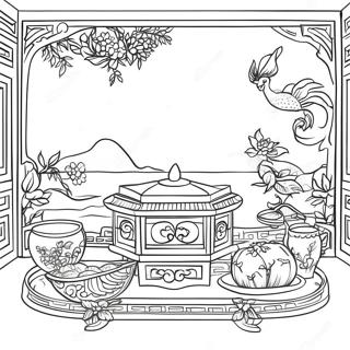 Page A Colorier De Scene Chinoiserie Elegante 23434-21659