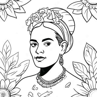 Page A Colorier De Frida Kahlo Avec Des Fleurs 2352-1927