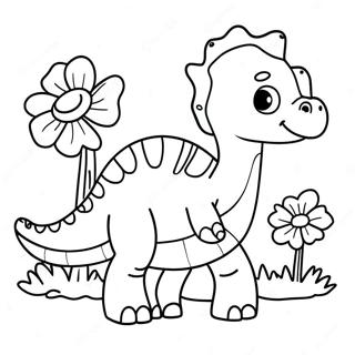 Page A Colorier De Mignon Brontosaure Avec Des Fleurs 23634-21817