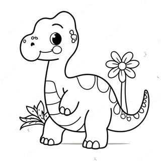 Page A Colorier De Mignon Brontosaure Avec Des Fleurs 23634-21818