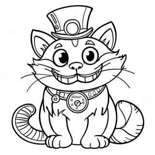 Page A Colorier Du Chat De Cheshire Dans Un Style Steampunk 23724-21890