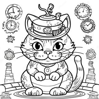 Page A Colorier Du Chat De Cheshire Dans Un Style Steampunk 23724-21892