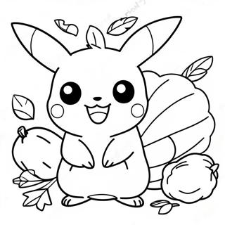 Page A Colorier Pikachu Avec Dinde De Thanksgiving 24455-22467