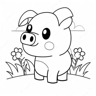 Dessin A Colorier Dun Cochon Minecraft Mignon Avec Des Fleurs 24956-22858