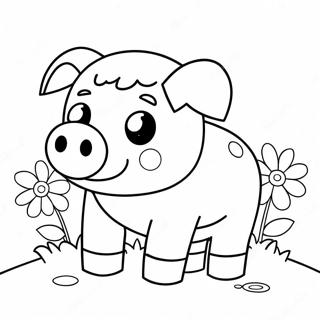 Dessin A Colorier Dun Cochon Minecraft Mignon Avec Des Fleurs 24956-22860