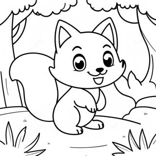 Page A Colorier Kitsune Mignonne Jouant Dans La Foret 25907-23797