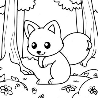 Page A Colorier Kitsune Mignonne Jouant Dans La Foret 25907-23800