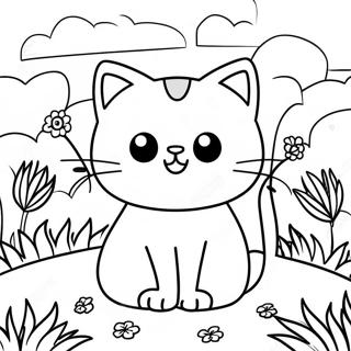 Page A Colorier Du Chat De La Nature Dans Un Jardin Colore 26513-24270