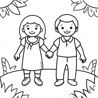 Page A Colorier De Petits Enfants Heureux Se Tenant Par La Main 26523-24279