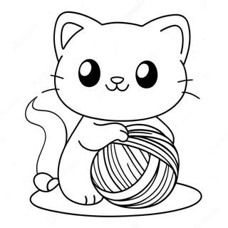 Page A Colorier Mignon Chat Kawaii Jouant Avec De La Laine 27604-25125