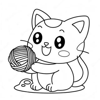 Page A Colorier Mignon Chat Kawaii Jouant Avec De La Laine 27604-25127